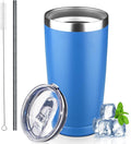 20 oz Tumbler with Lids and Straws, Stainless Steel Insulated Coffee Tumbler, Double Wall Vacuum Insulated Travel Mug Cup, Leakproof Thermal Coffee Cup for Hot and Cold Drinks (Sea Blue) by GUDEMAO