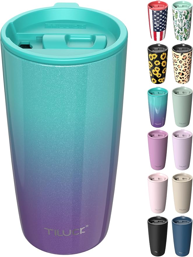 TILUCK 20 oz Insulated Tumbler with BPA-Free Lid, Stainless Steel Vacuum Travel Coffee Mug, Double Wall Coffee Tumbler（20oz，GlitterBluePurple） by TILUCKBringsGoodLuck