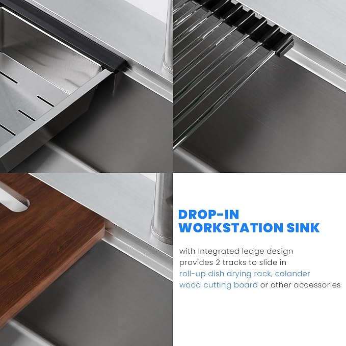 POPFLY 25 Inch Drop In Kitchen Sink, 25×18 Drop In Workstation Sink 18-Gauge - Image 7