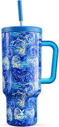 Meoky Tumbler with Handle and Straw for Women: 40 oz Stainless Steel Insulated Tumbler with Lid and Straw 100% Leakproof for Car Cup Holders - Travelers Commuters Workers, Van Gogh by MEOKY