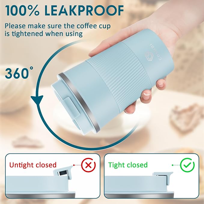 CS COSDDI 12 oz Stainless Steel Vacuum Insulated Tumbler - Coffee Travel Mug Spill Proof with Lid - Coffee Cups for Keep Hot/Ice Coffee,Tea and Beer (3rd pale blue) - Image 2