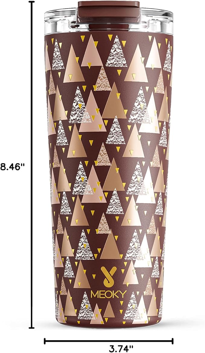 Meoky 24 oz Travel Coffee Mug with Leak-proof Lid, Stainless Steel Insulated Coffee Tumbler, Keeps Hot for 8 Hours or Cold for 24 Hours, Fits in Car Cup Holder (Cocoa Geometry) - Image 3