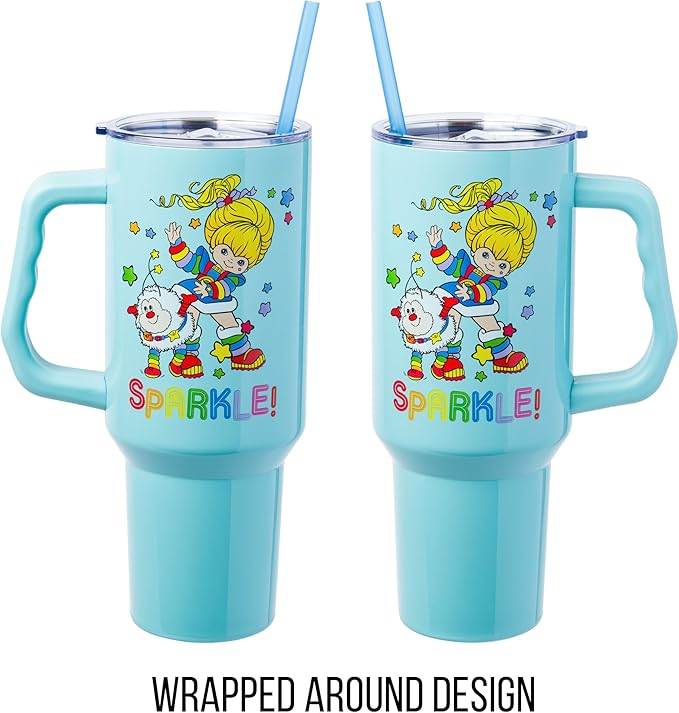 Silver Buffalo Rainbow Brite and Twink Sparkle Double Walled Stainless Steel Tumbler with Handle and Straw, Fits in Standard Cup Holder, 40 Ounces - Image 5