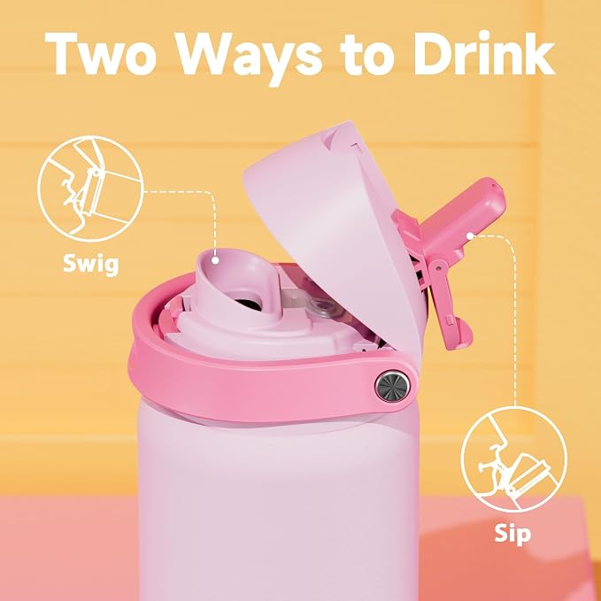 32 oz Insulated Water Bottle for Sports: Meoky Stainless Steel Water Bottle with 2-in-1 Straw and Spout Lid - Leak Proof, Cold for 24 Hours, Protective Silicone Base, BPA-Free for Women Gym, Blush - Image 4