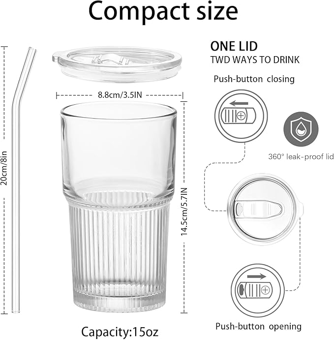 Luiaiog 18.5oz Glass Cups with Lids and Straws – Single Reusable Tumbler, Thickened Shatter-Resistant Glass, Ideal for Iced Coffee, Smoothies, Cocktails, Juices – Elegant & Durable Drinkware - Image 3