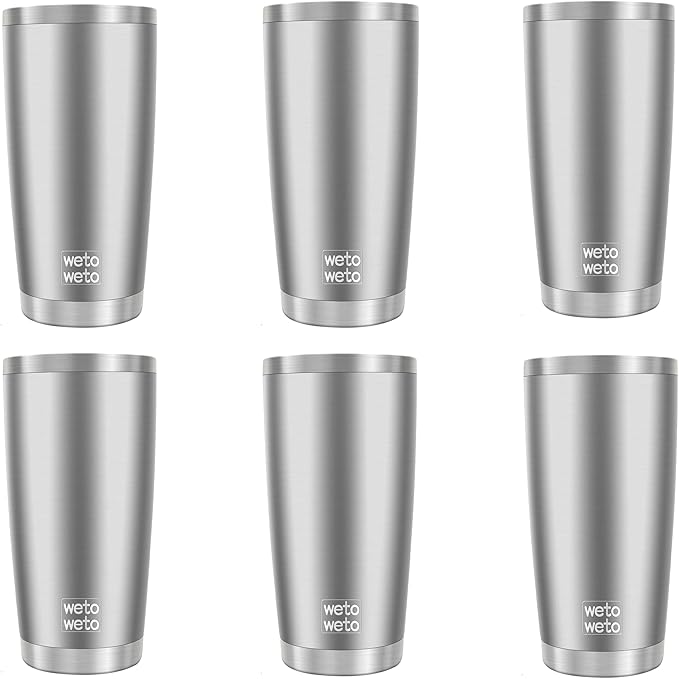 WETOWETO 20oz Tumbler, Stainless Steel Vacuum Insulated Coffee Travel Mug, Double Wall Powder Coated Insulated Coffee Mug Travel Mug with Lid Thermal Cup for Outdoor, Stainless steel, 6 Pack by Wetoweto