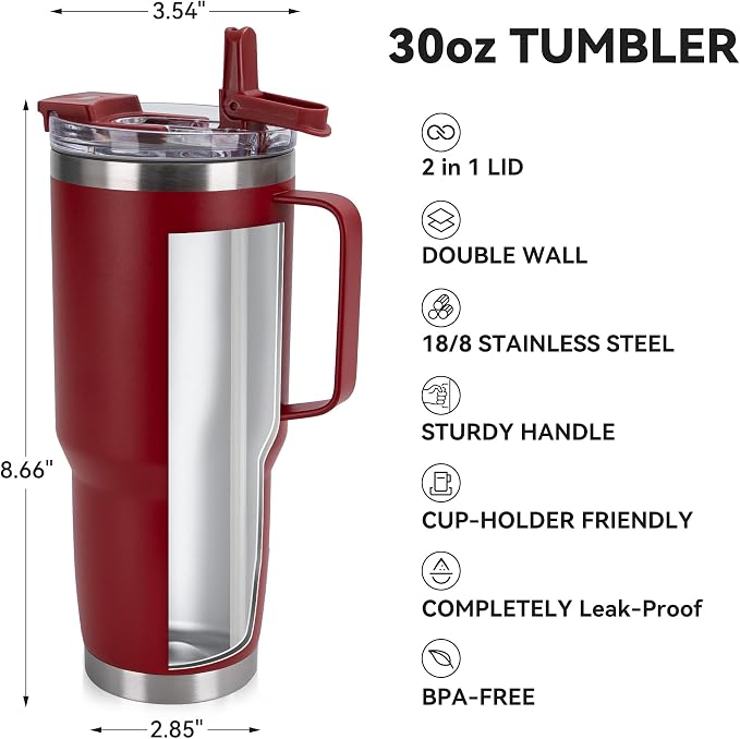 HASLE OUTFITTERS 30oz Tumbler Bulk with Handle, Insulated Travel Coffee Mug Set with Handle Leak-Proof Double Wall Stainless Steel Vacuum Tumblers Pack Metal Cup for Hot and Cold Drink - Image 4