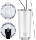 WETOWETO 20oz Tumbler with 2 lids and 2 straws, Stainless Steel Vacuum Insulated Water Coffee Tumbler Cup, Double Wall Powder Coated Spill-Proof Travel Mug Thermal Cup (White, 1 Pack) by Wetoweto