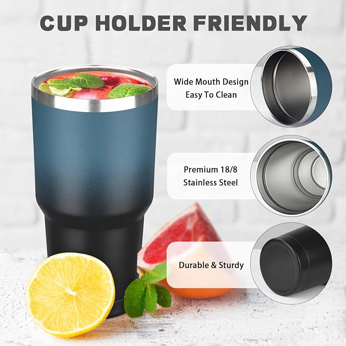 30 oz Tumbler with Lids and Straws, Stainless Steel Insulated Coffee Tumbler, Double Wall Vacuum Insulated Travel Mug Cup, Leakproof Thermal Coffee Cup for Hot and Cold Drinks (Blue Black) - Image 3