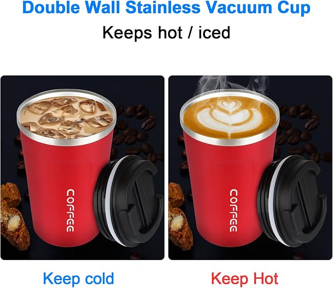 CS COSDDI 12 oz Stainless Steel Vacuum Insulated Tumbler - Coffee Travel Mug Spill Proof with Lid - coffee Cup for Keep Hot/Ice Coffee,Tea and Beer （Red） - Image 5