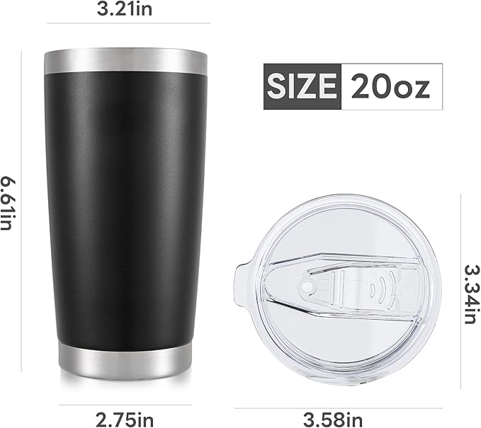 20 oz Tumbler with Lid Stainless Steel Double Wall Vacuum Insulated Tumblers Powder Coated Cups Travel Mug Keep Drinks Cold and Hot, Black - Image 7