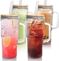 ANOTION Glass Cups with Lids and Straws - 24 oz Tumbler with Handle Christmas Coffee Cups Glass Straws Mason Jar Cups Drinking Set Kitchen Essentials Coffee Bar House Warming Gifts New Home by ANOTION