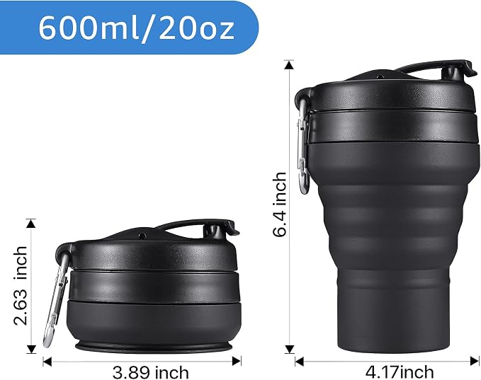 Collapsible Coffee Cup, 20 OZ 600ml Silicone Travel Folding Cup, Leak Proof BPA - Image 2