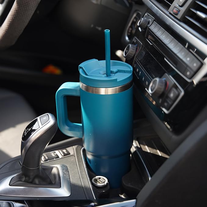 Konokyo 40 oz Tumbler with Handle and 2 Straws,2 in 1 Lid Insulated Water Bottle Stainless Steel Travel Coffee Mug,Retro Green - Image 6