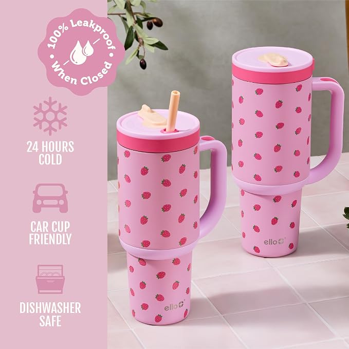 Ello Oasis 30oz Stainless Steel Tumbler - Strawberries - Image 5