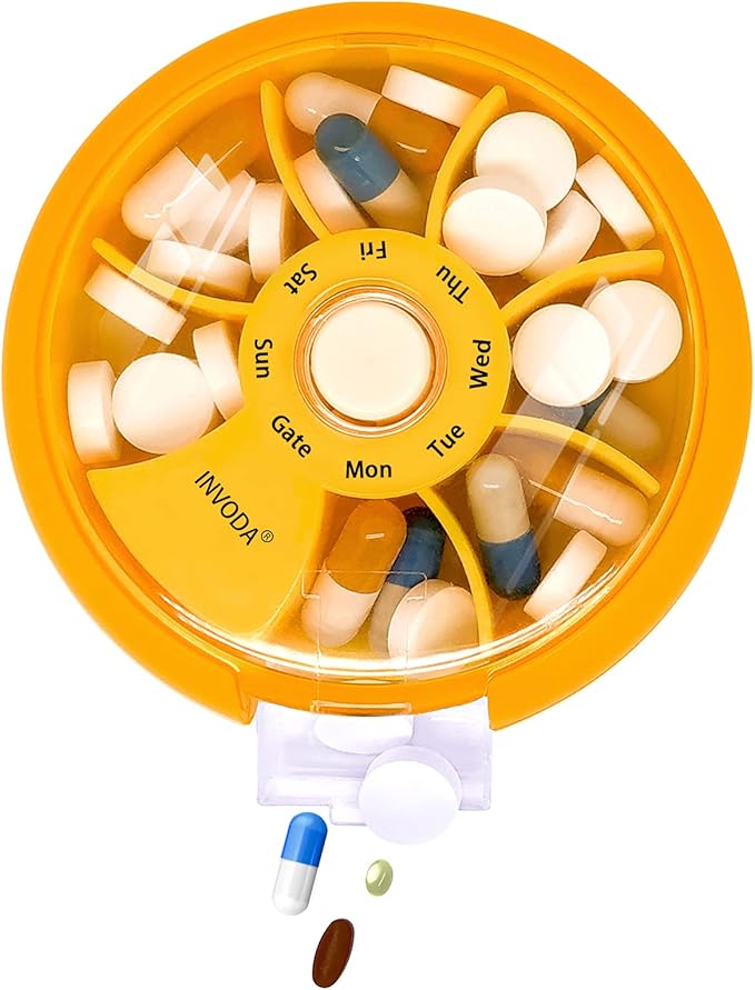 INVODA Weekly Pill Organizer 7 Compartment Rotating Pill Box - Image 9