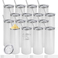 YOUKE OLA 16 Pack Stainless Steel Skinny Tumblers Bulk Straight Double Wall Powder Coated Insulated Tumbler with Lid and Straw for Laser Engrave, DIY Gift, 20oz White by YOUKEOLA