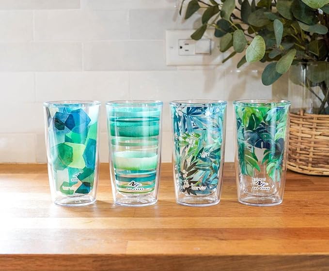 Tervis Yao Cheng Green Crystal Made in USA Double Walled Insulated Tumbler Travel Cup Keeps Drinks Cold & Hot, 16oz 4pk, Green Collection - Image 3
