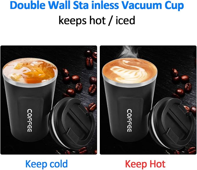 CS COSDDI 12 oz Stainless Steel Vacuum Insulated Tumbler - Coffee Travel Mug Spill Proof with Lid - coffee Cup for Keep Hot/Ice Coffee,Tea and Beer (Black) - Image 5