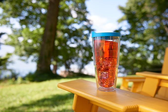 Tervis Clear & Colorful Lidded Made in USA Double Walled Insulated Tumbler Travel Cup Keeps Drinks Cold & Hot, 24oz, Maroon Lid - Image 2