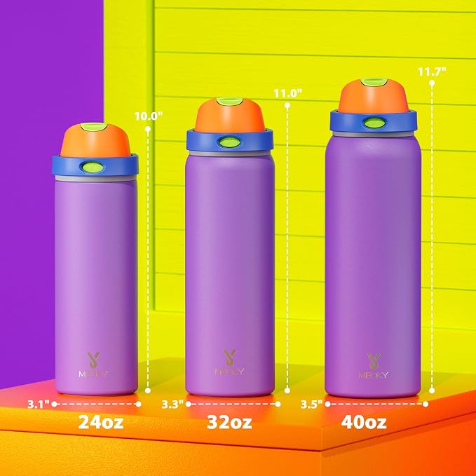 32 oz Insulated Water Bottle for Women: Meoky Stainless Steel Metal Water Bottle with 2-in-1 Straw and Spout Lid - Leak Proof, Cold for 24 Hours, Protective Silicone Base, BPA-Free for School, Violet - Image 3