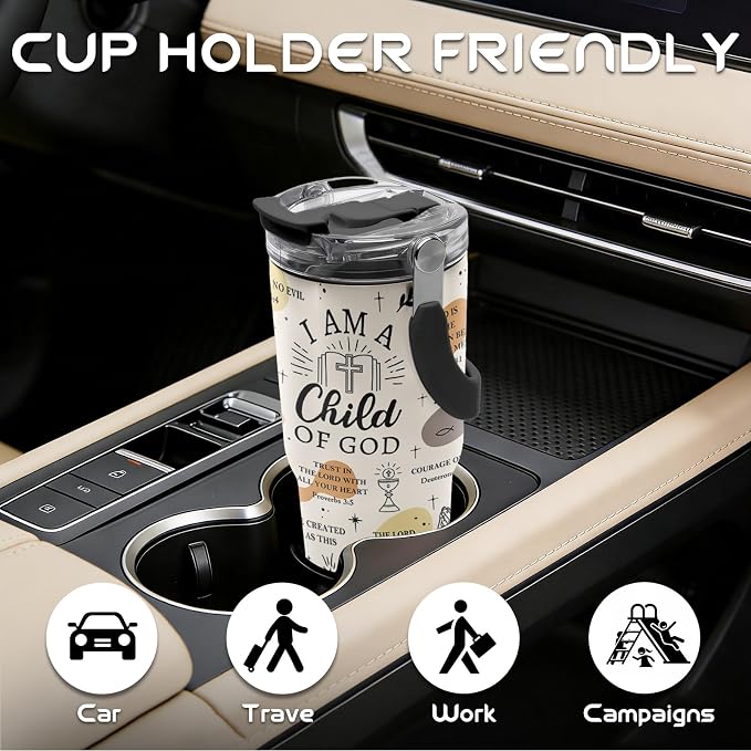 20oz God Tumblers - Child of God Tumbler with Straw Handle, Leak-proof, BPA-free, Double Wall Insulated, Christian Gifts Cup for Boys Girls, Insulated Coffee Tumbler God Stainless Steel Cup for Women - Image 4