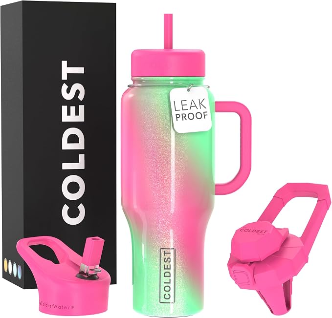 Coldest Tumbler with Handle and Straw - 100% Spill Proof Tumbler with Straw (3 Lids) - Stainless Steel Insulated Leakproof Tumblers for Women & Men - 36 oz (Coldie Dream) by Coldest