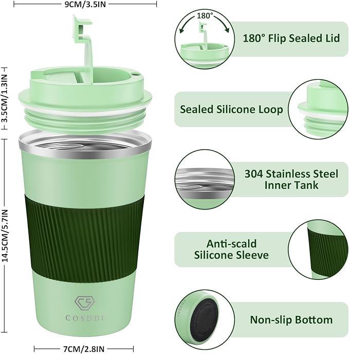 CS COSDDI 12 oz Stainless Steel Vacuum Insulated Tumbler - Coffee Travel Mug Spill Proof with Lid - coffee Cup for Keep Hot/Ice Coffee,Tea and Beer (3rd Light green) - Image 2