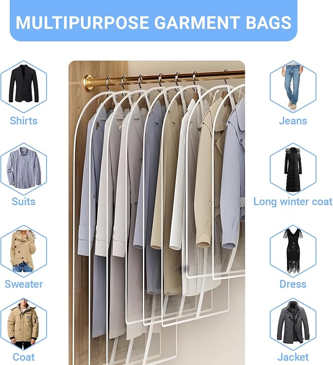 Garment Bags for Hanging Clothes 24'' x 40'' Coat Covers for Closet Foldable - Image 4