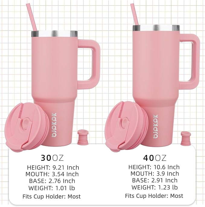 BJPKPK Insulated Tumblers With Handle And Straw 40 oz Stainless Steel Tumbler Cups With Lid,Light Pink - Image 4