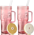 ANOTION Glass Cups with Handle, 24oz Glass Cups with Lids and Straws Travel Coffee Mug Bamboo Mason Jar Iced Cup Smoothie Tea Clear Cute Water Drinking Jars Glasses by ANOTION