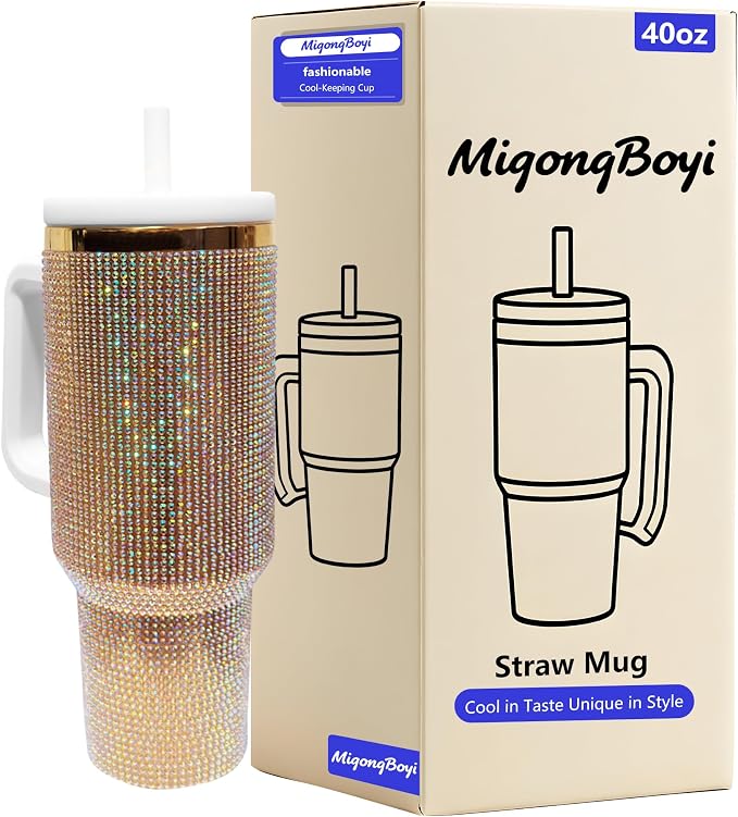 40-OZ Insulated Water Bottle,Insulated Stainless Steel Tumbler,Reusable Cold Drink Thermos,BPA-Free, Double-Wall Stainless Steel Water Bottle (Golden Copper Color-Diamond, 40, Fluid Ounces) by Unknown
