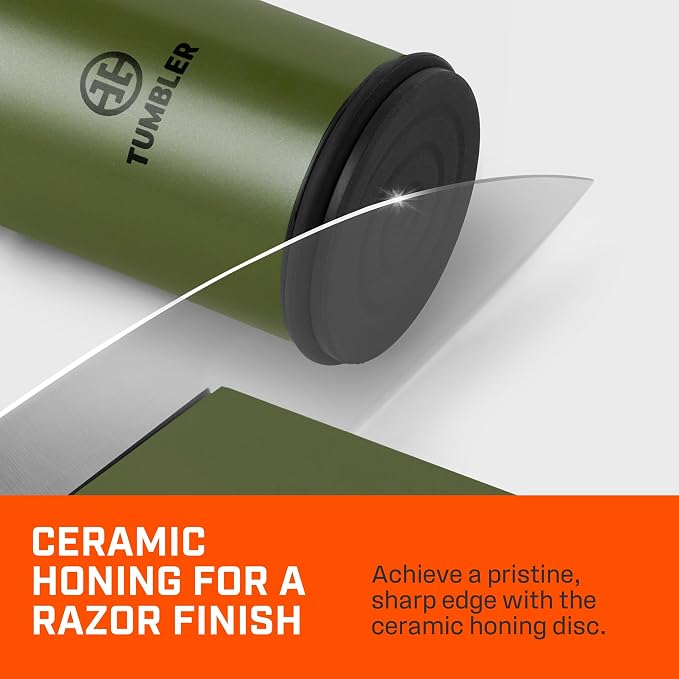 TUMBLER Pro Rolling Knife Sharpener™ - Knife Sharpening Made Easy - Ultimate Gift for Father's Day - Kit with Removable Disc System - 4-Layer Diamond Sharpening Disc & EdgeBoost Ceramic Disc (Green) - Image 6