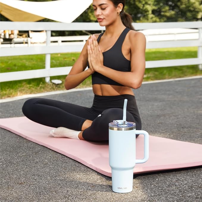 30 oz Tumbler with Handle, Tumbler with Lid and Straw, Double Wall Vacuum Insulated Travel Mug Stainless Steel Tumbler for Hot and Cold, Cupholder Friendly (Blue) - Image 7