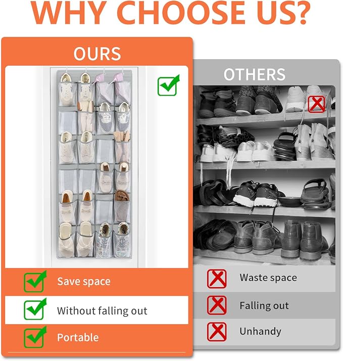 FENTEC 2 Pack Over the Door Shoe Organizer Hanging Shoe Organizer - Image 2