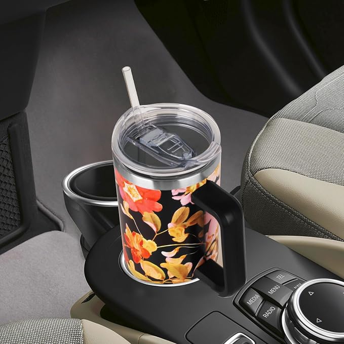 SYACOT 40 oz Tumbler with Handle and Straw Stainless Steel Insulated Tumbler Leak Proof Lid and Straw Lid Reusable Travel Mug Coffee Mug Cup Dishwasher Safe Keep Drinks Cold and Hot (Jasmine) - Image 5