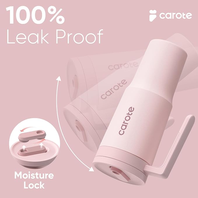 CAROTE 3-Pack Insulated Stainless Steel Water Bottles, Cup Holder Compatible for Travel, Upgraded Leak Proof, 32/32/40 oz Built-In Straw Tumblers Set for Daily Use/Outdoor (Peach) - Image 3