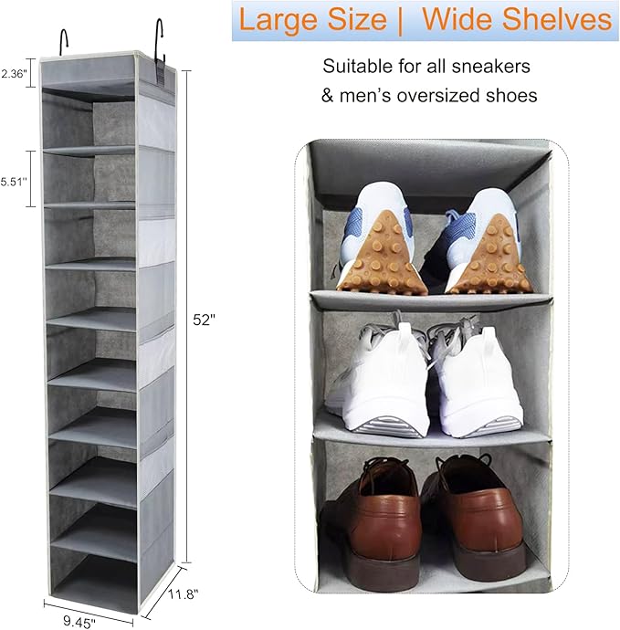2 Pack Large-Sized Hanging Shoe Organizer 10-Shelf, Sturdy Hanging Closet - Image 2