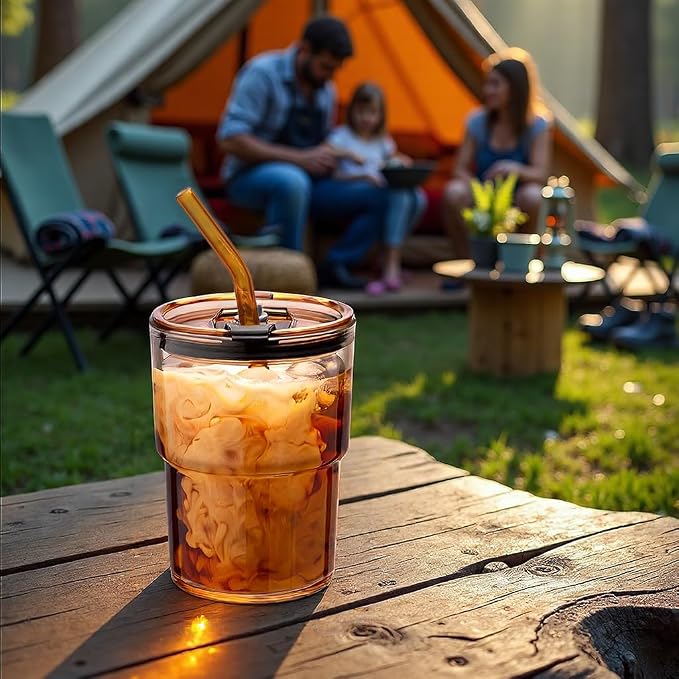 BLUEPOLAR 13oz/400ml Tumbler Water Glass, Cups with Straw and Lid Sealed Carry on for Coffee, Iced Tea, Thick Wall Insulated Glass Cup (Amber)… - Image 4
