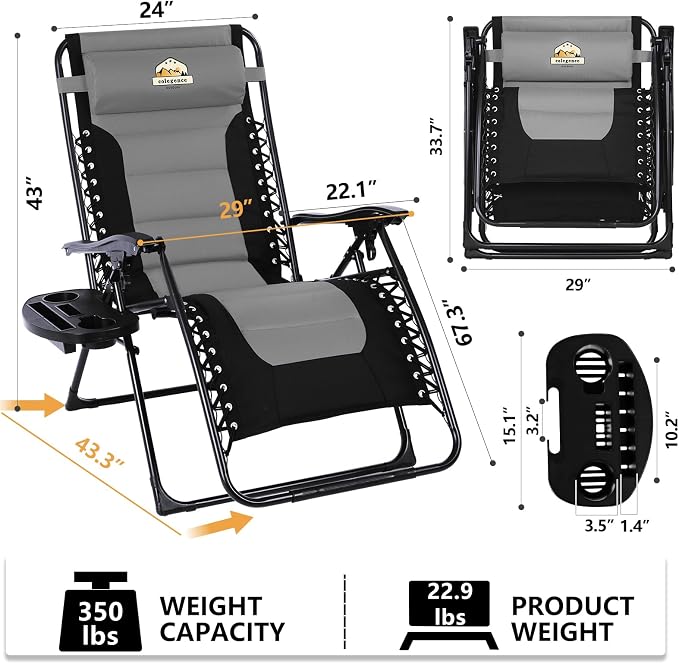 Oversized Padded Zero Gravity Lounge Chair, Foldable Patio Anti Gravity - Image 3