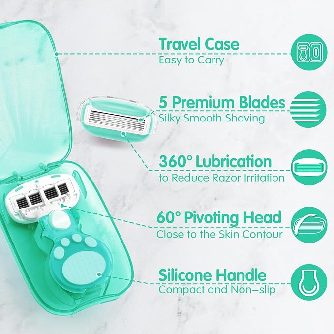 DreamGenius Travel Razors for Women Include 1 Handle and 5 Cartridges, Extra - Image 4