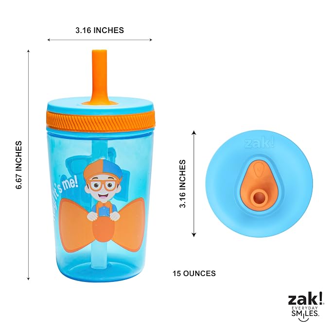 Zak Designs Blippi Kelso Toddler Cups For Travel or At Home, 15oz 2-Pack Durable Plastic Sippy Cups With Leak-Proof Design is Perfect For Kids (Blippi) - Image 8