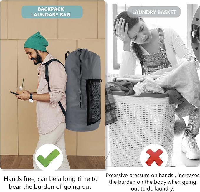 Laundry Bag Backpack, Dirty Clothes Travel Bag - Image 6