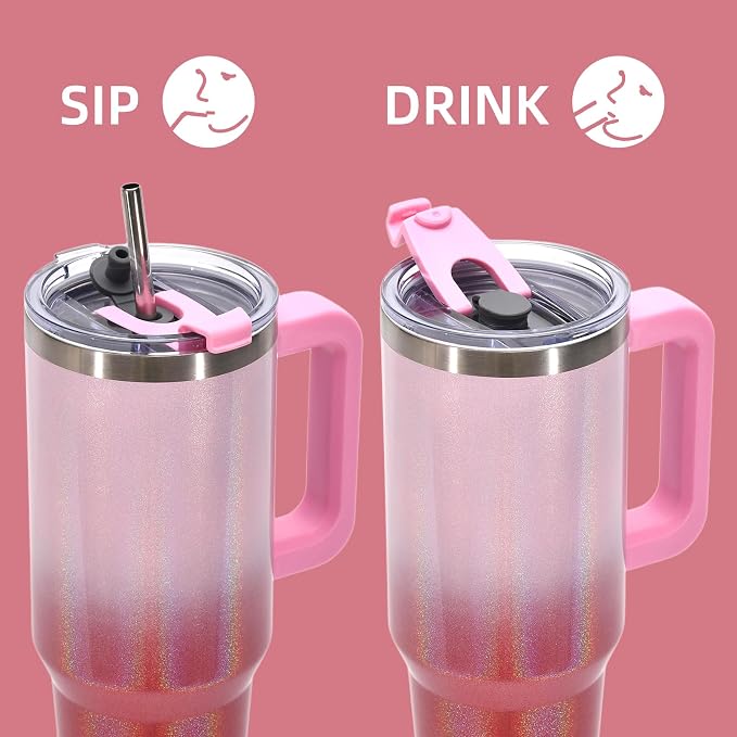 30 oz Shiny Tumbler with Handle and Straw,Stainless Steel Tumbler with Lid and Straw,Insulated Travel Mug(Cold for 34 Hours),Water Bottle for Iced Tea,Coffee (Red) - Image 3