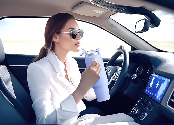 Meoky 40 oz Tumbler with Handle and Straw, Insulated Tumbler with Lid and Straw, Stainless Steel Travel Mug, Keeps Cold for 34 Hours, 100% Leak Proof, Fits in Car Cup Holder (Lilac) - Image 5