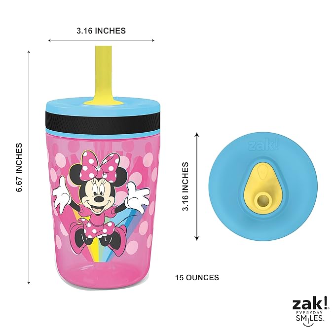 Zak Designs Disney Kelso Tumbler 15 oz Set (Minnie Mouse) Leak-Proof Screw-On Lid with Straw, Made of Durable Plastic and Silicone, Perfect Bundle for Kids - Image 8