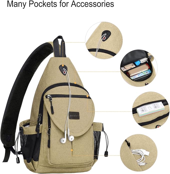 MOSISO Sling Backpack, Canvas Crossbody Hiking Daypack Bag - Image 3