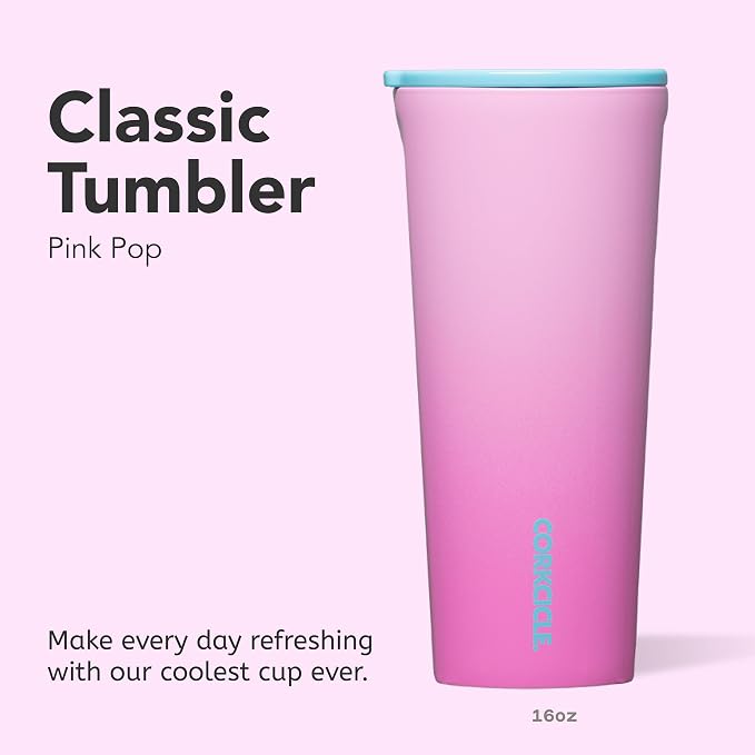Corkcicle Classic Tumbler - Keeps Drinks Cold 9 Plus Hours - Triple Insulated Stainless Steel Drink Tumbler - Sliding Lid - Summer Drinkware Gift - Keeps Drinks Ice Cold - 24 oz - Pink Pop - Image 2