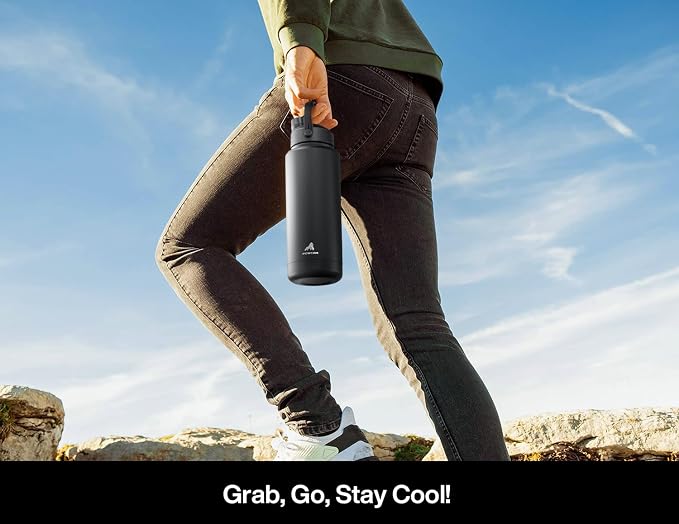 POWCAN 32 oz Insulated Water Bottle with 2-in-1 Straw and Spout Lid, Keep Cold 24H, Leak-Proof, BPA-Free, Double Wall Stainless Steel Water Bottle for Sports, Gym, Travel, and School (Dark Knight) - Image 6