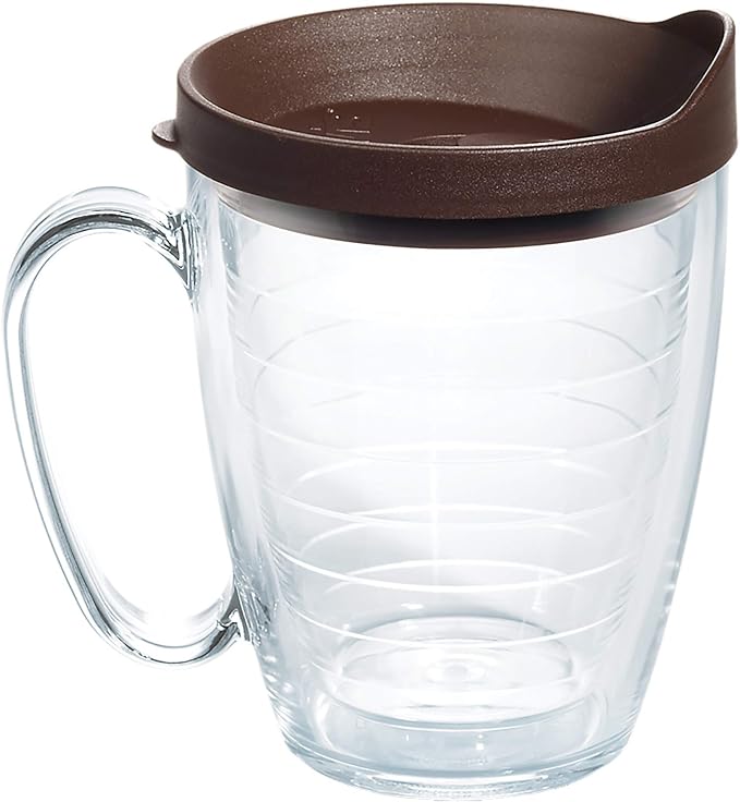 Tervis Clear & Colorful Lidded Made in USA Double Walled Insulated Tumbler Travel Cup Keeps Drinks Cold & Hot, 16oz Mug, Brown Lid by TervisTumblerCompany
